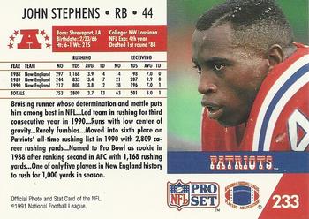 1991 Pro Set #233 John Stephens Back
