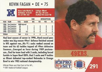 1991 Pro Set #291 Kevin Fagan Back