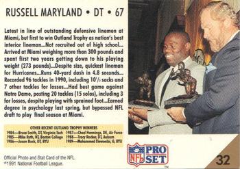 1991 Pro Set #32 Russell Maryland Back