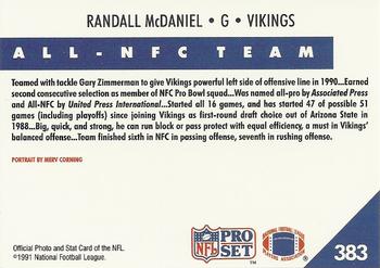 1991 Pro Set #383 Randall McDaniel Back