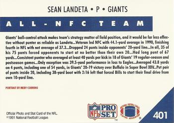 1991 Pro Set #401 Sean Landeta Back