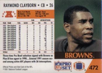 1991 Pro Set #472 Raymond Clayborn Back