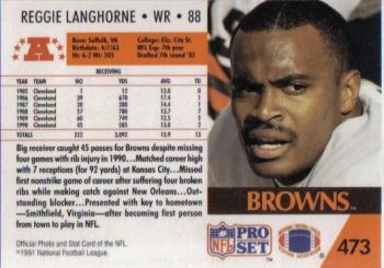1991 Pro Set #473 Reggie Langhorne Back