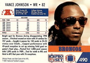 1991 Pro Set #490 Vance Johnson Back