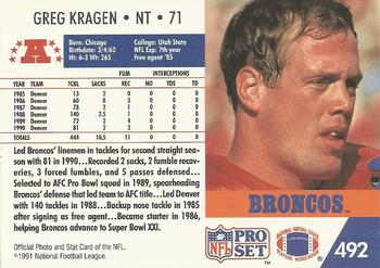1991 Pro Set #492 Greg Kragen Back