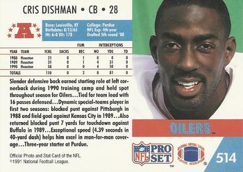 1991 Pro Set #514 Cris Dishman Back