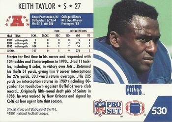 1991 Pro Set #530 Keith Taylor Back
