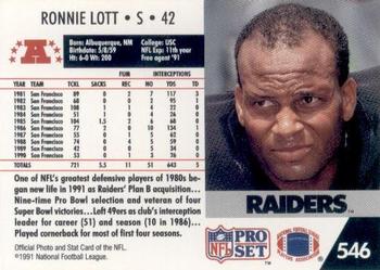 1991 Pro Set #546 Ronnie Lott Back
