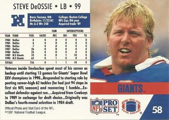 1991 Pro Set #58 Steve DeOssie Back