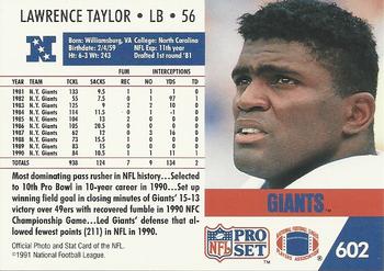 1991 Pro Set #602 Lawrence Taylor Back