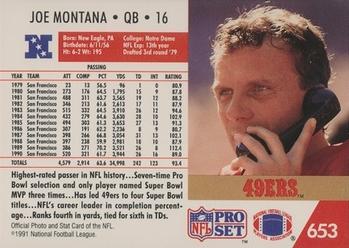 1991 Pro Set #653 Joe Montana Back