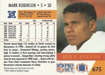1991 Pro Set #675 Mark Robinson Back