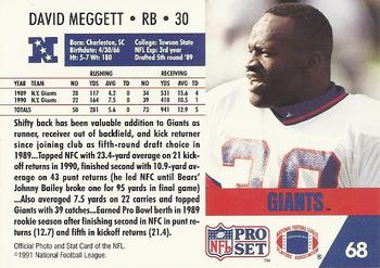 1991 Pro Set #68 David Meggett Back
