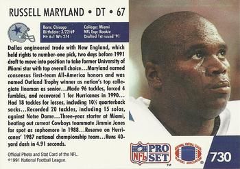 1991 Pro Set #730 Russell Maryland Back