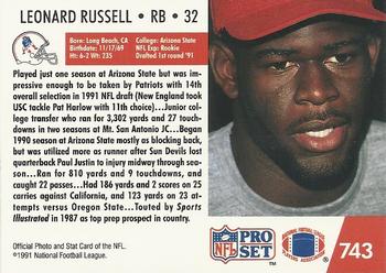 1991 Pro Set #743 Leonard Russell Back