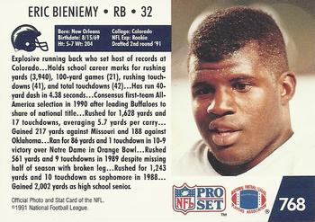 1991 Pro Set #768 Eric Bieniemy Back