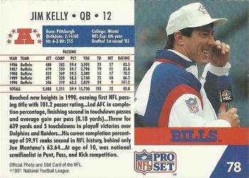 1991 Pro Set #78 Jim Kelly Back