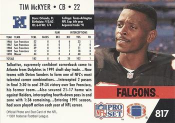 1991 Pro Set #817 Tim McKyer Back