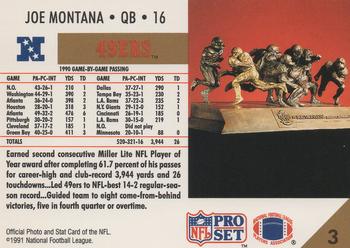 1991 Pro Set #3 Joe Montana Back