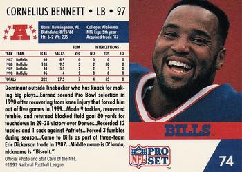 1991 Pro Set #74 Cornelius Bennett Back