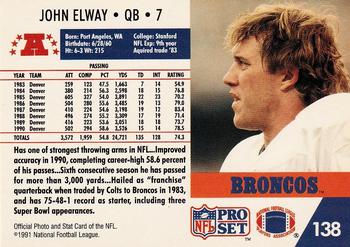 1991 Pro Set #138 John Elway Back