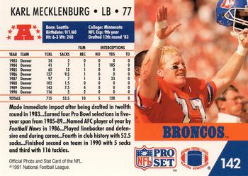 1991 Pro Set #142 Karl Mecklenburg Back