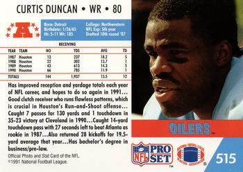 1991 Pro Set #515 Curtis Duncan Back