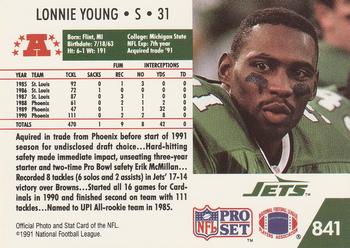 1991 Pro Set #841 Lonnie Young Back