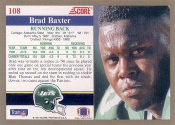 1991 Score #108 Brad Baxter Back