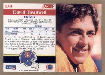 1991 Score #139 David Treadwell Back