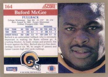 1991 Score #164 Buford McGee Back