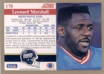 1991 Score #170 Leonard Marshall Back