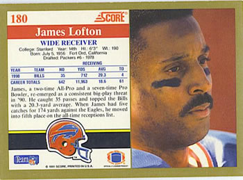 1991 Score #180 James Lofton Back