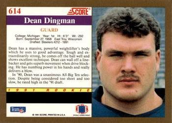 1991 Score #614 Dean Dingman Back