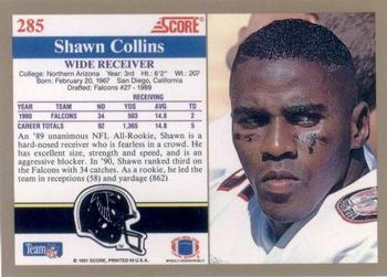 1991 Score #285 Shawn Collins Back