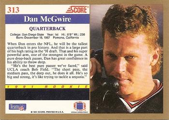 1991 Score #313 Dan McGwire Back