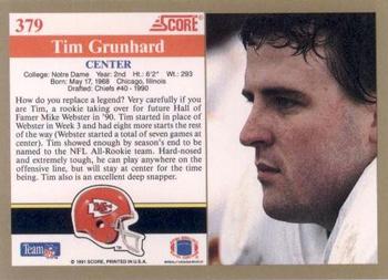 1991 Score #379 Tim Grunhard Back