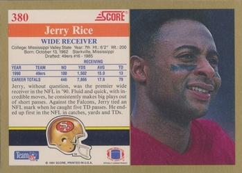 1991 Score #380 Jerry Rice Back