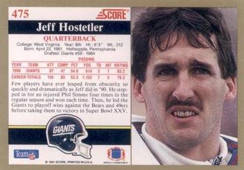 1991 Score #475 Jeff Hostetler Back