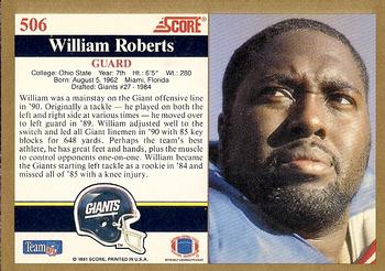 1991 Score #506 William Roberts Back