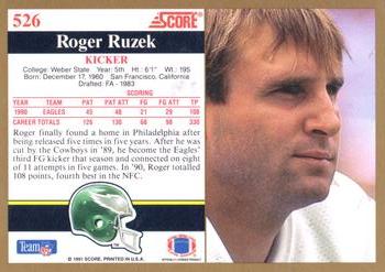 1991 Score #526 Roger Ruzek Back