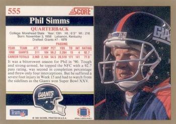 1991 Score #555 Phil Simms Back