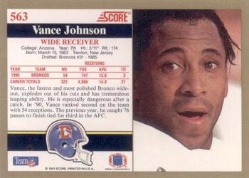 1991 Score #563 Vance Johnson Back
