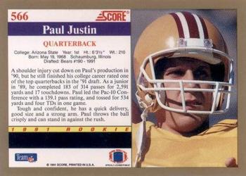 1991 Score #566 Paul Justin Back