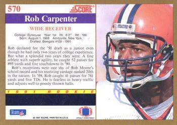 1991 Score #570 Rob Carpenter Back