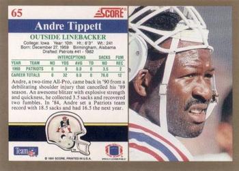1991 Score #65 Andre Tippett Back