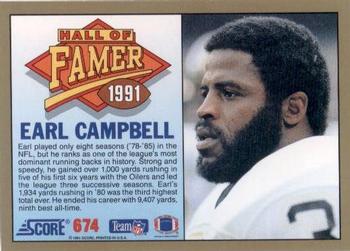 1991 Score #674 Earl Campbell Back