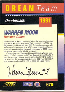 1991 Score #676 Warren Moon Back