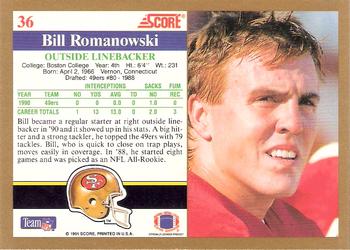 1991 Score #36 Bill Romanowski Back