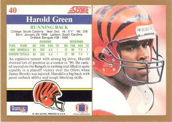1991 Score #40 Harold Green Back